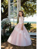 Ivory Eyelash Lace Pink Tulle Princess Flower Girl Dress